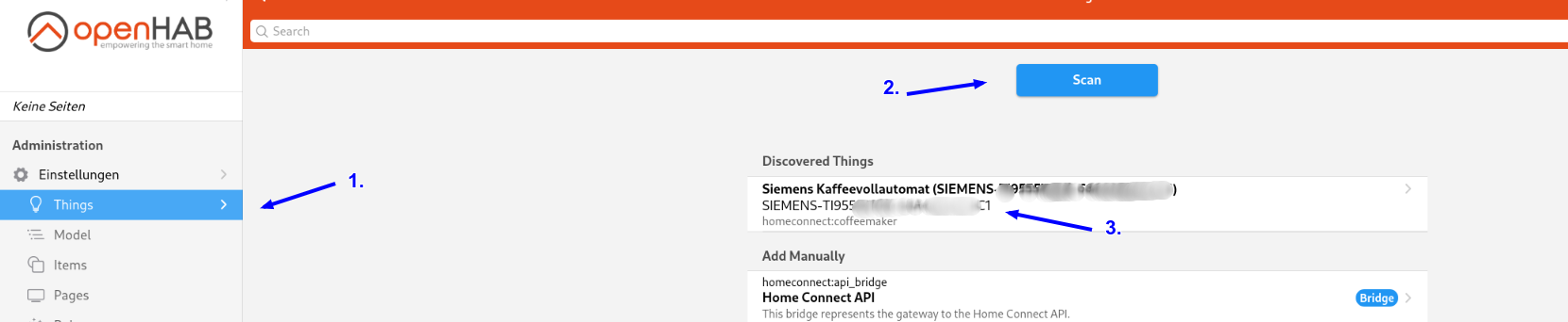 Scan Screenshot openHAB UI Scan for new devices