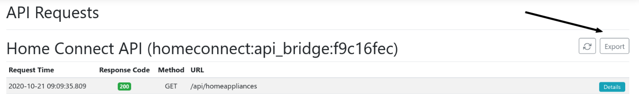Export button Screenshot Home Connect wizard page 4