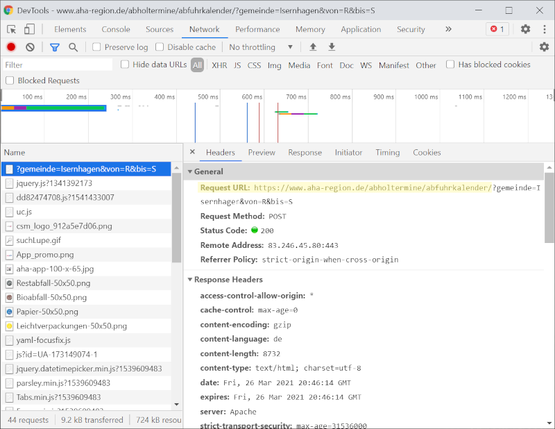 Chrome Developer Console showing request URL Chrome Developer Console Top