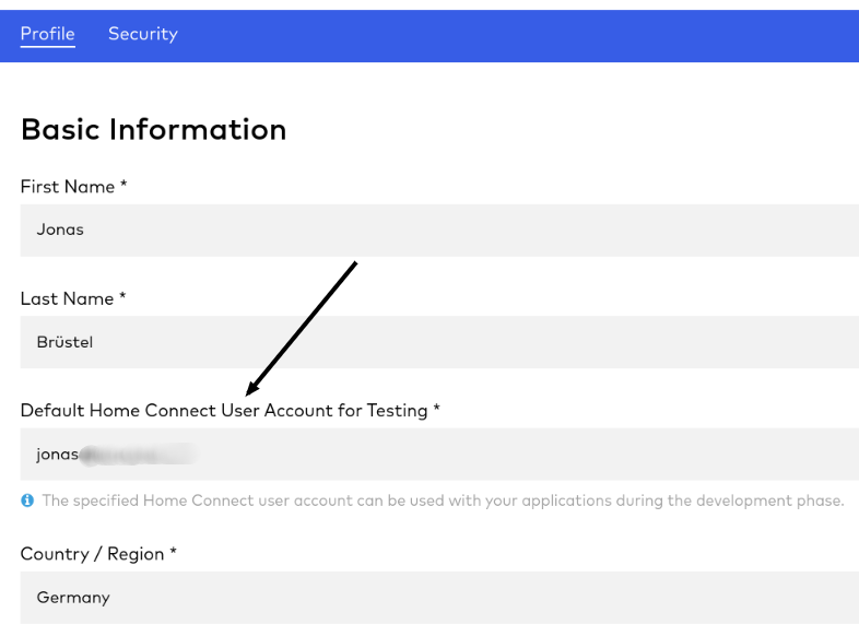 Screenshot Home Connect profile page Screenshot Home Connect profile page