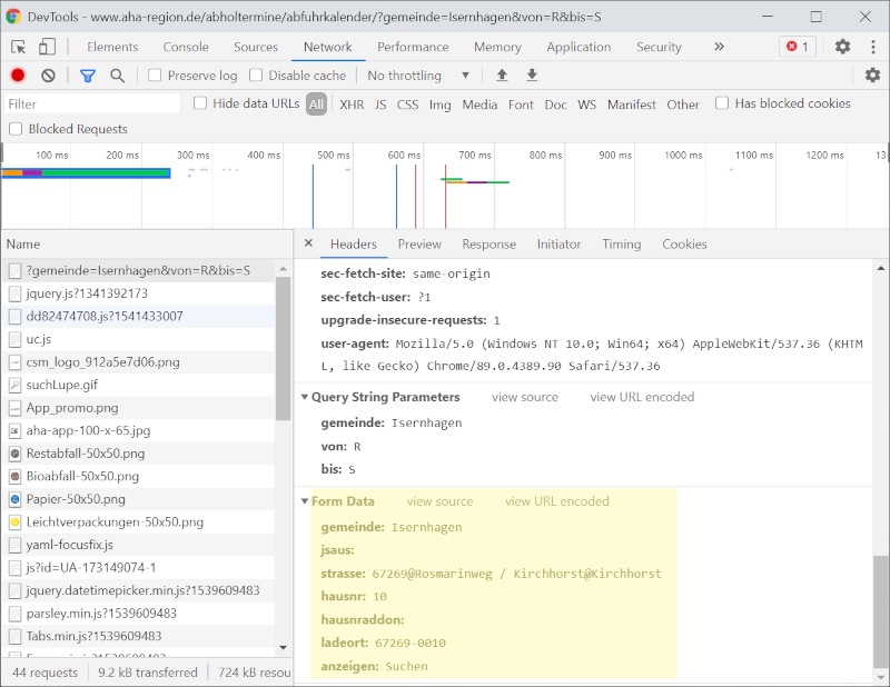 Chrome Developer Console showing form inputs Chrome Developer Console Bottom